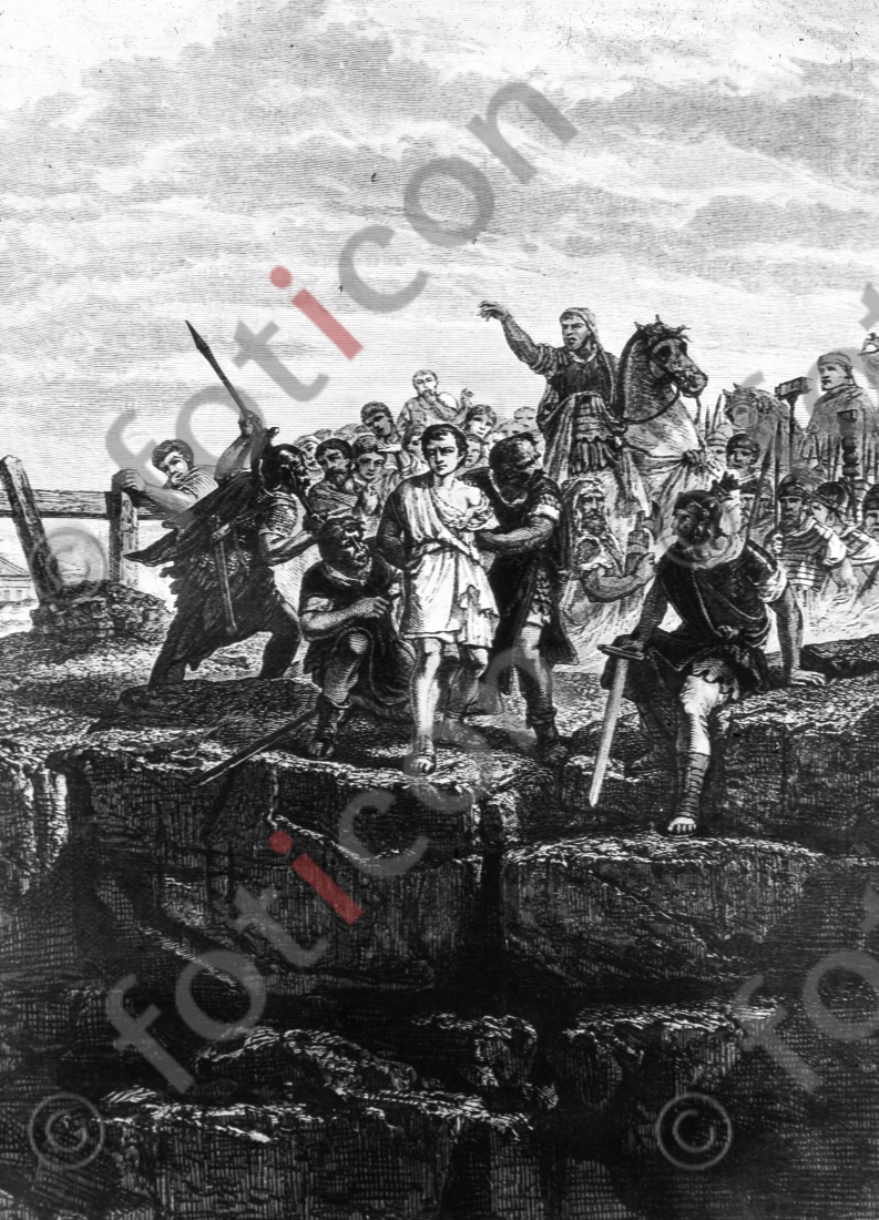 Hinrichtung am Tarpejischen Felsen | Execution on the Tarpejian Rock - Foto foticon-simon-107-042-sw.jpg | foticon.de - Bilddatenbank für Motive aus Geschichte und Kultur